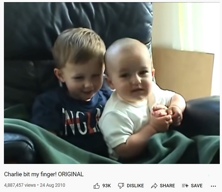 Pictures shows a moment from the 'Charlie bit my finger!' video on Youtube