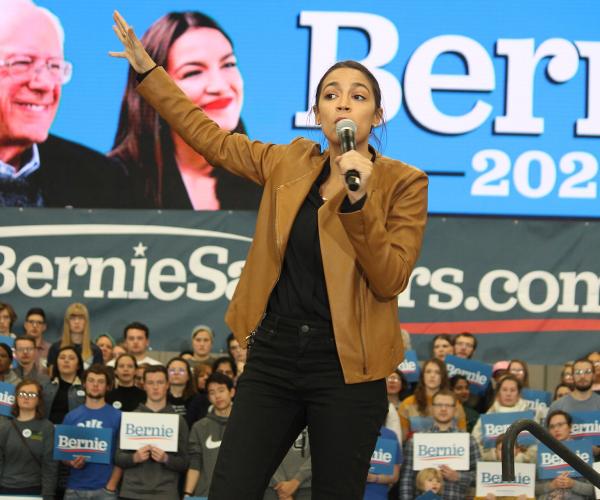 Alexandria Ocasio Cortez campaigning for Bernie Sanders