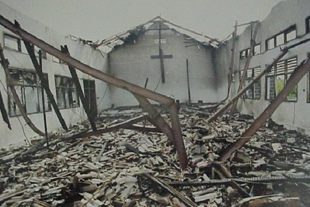 A burned Christian church in Nigeria