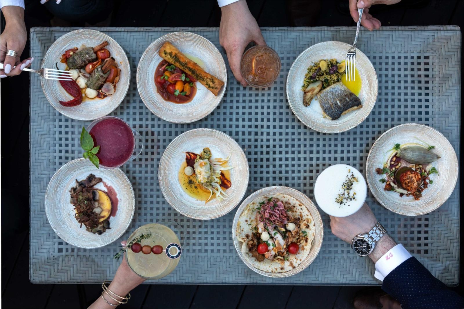 Overhead view of Terrace table with drinks and dishes