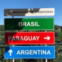 Signpost of Triple Frontier Argentina Brazil Paraguay